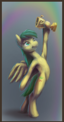 Size: 418x796 | Tagged: safe, artist:drul, oc, oc only, pony, equestria daily, bipedal, cup, solo, victory