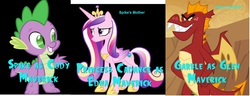 Size: 1874x720 | Tagged: safe, garble, princess cadance, spike, dragon, g4, movie spoof, surf's up, text, wat