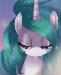 Size: 600x742 | Tagged: safe, artist:loyaldis, princess celestia, g4, crying, female, rain, sad, solo