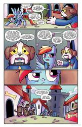 Size: 685x1054 | Tagged: safe, artist:agnesgarbowska, idw, official comic, chancellor jim, marrow, rainbow dash, diamond dog, pegasus, pony, friends forever, g4, spoiler:comic, spoiler:comicff6, bone, comic, diamond dog guard, dimondia, female, frown, glare, idw advertisement, mare, open mouth, preview, raised eyebrow, sad, speech bubble, spread wings, stall
