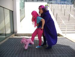 Size: 960x720 | Tagged: safe, pinkie pie, spike, twilight sparkle, human, g3, g4, cosplay, irl, irl human, photo