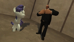 Size: 1280x720 | Tagged: safe, rarity, g4, 3d, clothes, gmod, heavy weapons guy, suit, team fortress 2, tuxedo
