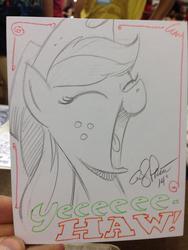Size: 852x1136 | Tagged: safe, artist:andy price, applejack, g4, female, little tongue, solo, traditional art, yeehaw