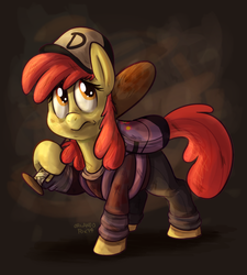 Size: 648x720 | Tagged: safe, artist:thedoggygal, apple bloom, g4, backpack, baseball bat, clementine (walking dead), cosplay, crossover, female, solo, the walking dead, the walking dead game