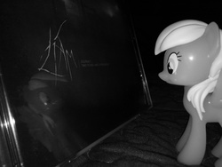Size: 2560x1920 | Tagged: safe, artist:crucifythewolf, derpy hooves, pegasus, pony, g4, black and white, dark, female, grayscale, irl, mare, music, photo, photography, reflection