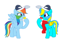 Size: 1024x641 | Tagged: safe, artist:lightingdashie171, rainbow dash, oc, oc:lighting dash, g4, baseball cap, blowing, clothes, coach, hat, original character do not steal, puffy cheeks, rainblow dash, recolor, scarf, whistle