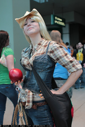 Size: 1365x2048 | Tagged: artist needed, safe, applejack, human, g4, 2012, convention, cosplay, emerald city comic con, irl, irl human, lasso, nail polish, photo