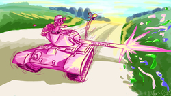 Size: 1600x900 | Tagged: safe, artist:zeeclaw, pinkie pie, g4, female, m46 patton, partillery, solo, tank (vehicle)