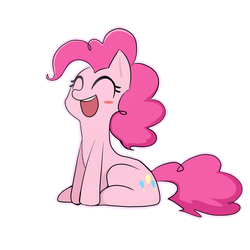 Size: 750x750 | Tagged: safe, artist:makita, pinkie pie, g4, blush sticker, blushing, cute, diapinkes, eyes closed, female, open mouth, pixiv, simple background, sitting, solo, white background
