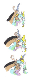 Size: 851x1920 | Tagged: dead source, safe, artist:frankilew, discord, princess celestia, alicorn, draconequus, pony, g4, boop, cute, discute, eye contact, eyes closed, female, floppy ears, frown, kissing, lidded eyes, male, mare, nose kiss, noseboop, nuzzling, open mouth, ship:dislestia, shipping, simple background, smiling, straight, traditional art, wavy mouth, white background, wide eyes