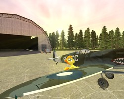 Size: 1280x1024 | Tagged: safe, artist:hagastaspatcho, spitfire, g4, 3d, airfield, gmod, hangar, plane, shark teeth, supermarine spitfire, tree