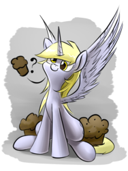 Size: 600x800 | Tagged: safe, artist:underpable, derpy hooves, alicorn, pony, g4, alicornified, derpicorn, female, muffin, princess derpy, race swap, solo