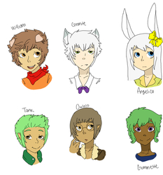 Size: 1210x1300 | Tagged: dead source, safe, artist:techtechno, angel bunny, gummy, opalescence, owlowiscious, tank, winona, human, g4, alexanderite, angela bunny, ask, askequestrianboys, bust, eared humanization, gummette, humanized, humanized pet, pets, request, rule 63, simple background, tumblr, white background