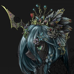 Size: 1280x1280 | Tagged: safe, artist:saturnspace, queen chrysalis, changeling, changeling queen, g4, female, flower, headdress, jewelry, profile, solo, wip