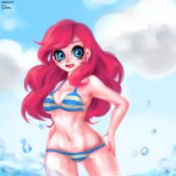 Size: 600x600 | Tagged: safe, artist:shanshantmblr, pinkie pie, human, g4, armpits, belly button, bikini, clothes, female, humanized, solo, swimsuit