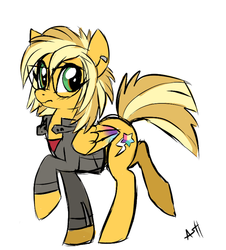 Size: 600x665 | Tagged: safe, artist:skeleion, oc, oc only, oc:creative spark, pegasus, pony, clothes, glasses, solo