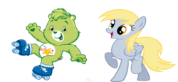 Size: 956x441 | Tagged: safe, derpy hooves, pegasus, pony, g4, care bears, care bears adventures of care a lot, female, mare, oopsy bear, roller skates