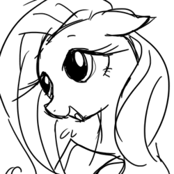 Size: 300x300 | Tagged: safe, artist:zira22_don, fluttershy, g4, female, monochrome, pixiv, solo