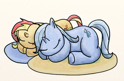 Size: 752x491 | Tagged: safe, artist:trixsun, sunset shimmer, trixie, pony, unicorn, g4, sleeping