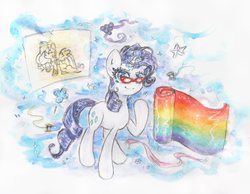 Size: 3590x2783 | Tagged: safe, artist:catseye-view, rarity, g4, female, high res, magic, raised hoof, solo, traditional art, watercolor painting