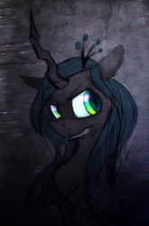 Size: 1491x2265 | Tagged: safe, artist:iceminth, queen chrysalis, changeling, changeling queen, g4, crown, dark, female, glowing eyes, jewelry, portrait, regalia, solo