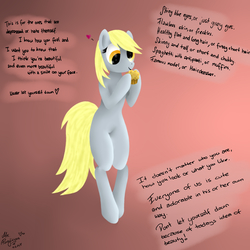 Size: 2500x2500 | Tagged: safe, artist:mrs-ponylicious, derpy hooves, pony, g4, bipedal, female, heart, high res, motivational, muffin, solo