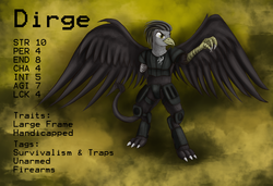Size: 2100x1440 | Tagged: safe, artist:pantzar, oc, oc only, griffon, fallout equestria, amputee, reference sheet, solo