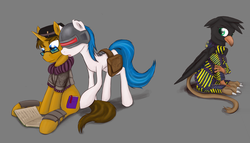 Size: 2983x1711 | Tagged: safe, artist:pantzar, oc, oc only, cyborg, griffon, fallout equestria, simple background