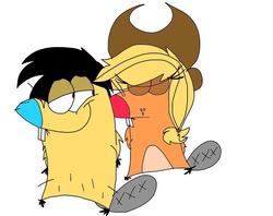 Size: 768x609 | Tagged: safe, artist:cartoonanimes4ever, applejack, oc, g4, angry beavers, canon x oc