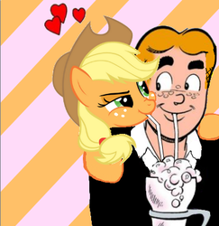 Size: 370x380 | Tagged: safe, artist:kingoftheranbowducks, edit, applejack, human, g4, archie, archie andrews, archie comics, archiejack, crack shipping, crossover, crossover shipping, female, interspecies, love, male, shake, shipping, straight, straw