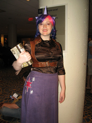 Size: 1536x2048 | Tagged: artist needed, safe, twilight sparkle, human, g4, 2012, book, clothes, convention, cosplay, dragon con, glasses, irl, irl human, photo, skirt, solo, underbust