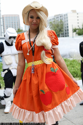 Size: 1365x2048 | Tagged: safe, artist:dtjaaaam, applejack, human, g4, 2012, clothes, convention, cosplay, dress, fanimecon, irl, irl human, photo, solo