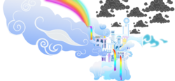 Size: 6000x2775 | Tagged: safe, artist:azure-vortex, g4, cloud, cloudsdale, cloudy, lightning, no pony, rainbow, rainbow waterfall, simple background, stormcloud, transparent background, vector, weather factory