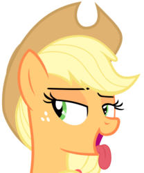 Size: 5000x6000 | Tagged: safe, artist:magister39, applejack, earth pony, pony, g4, absurd resolution, aside glance, bedroom eyes, bust, female, licking, mare, open mouth, show accurate, simple background, smiling, solo, tongue out, transparent background, vector