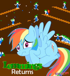 Size: 956x1043 | Tagged: safe, artist:roger334, rainbow dash, g4, crossover, female, lemmings, lemmings returns, solo, stairs