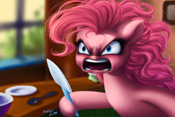 Size: 2637x1758 | Tagged: safe, artist:katputze, pinkie pie, g4, angry, dishes, faic, female, solo, spatula, spoon