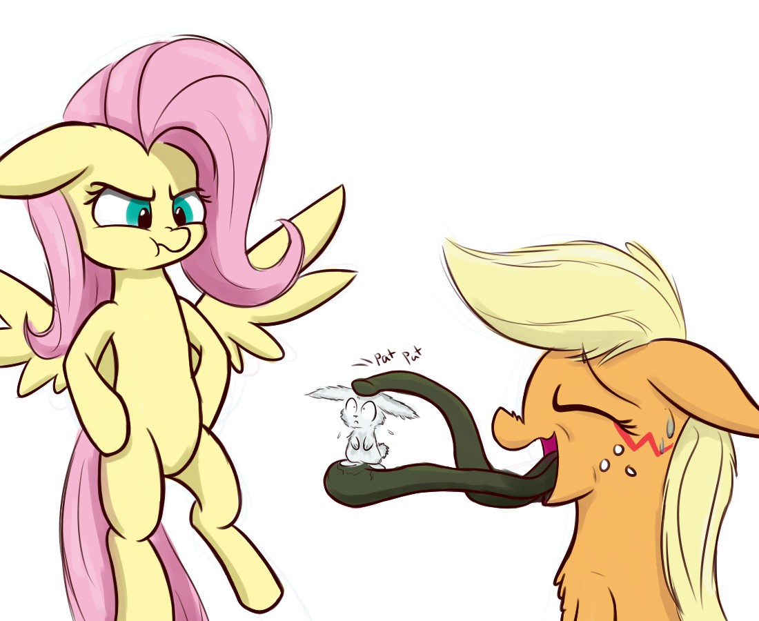 654161 Safe Artist Heir Of Rick Angel Bunny Applejack Fluttershy