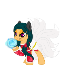 Size: 6000x6000 | Tagged: safe, artist:azure-vortex, oc, oc only, earth pony, fox, fox pony, hybrid, kitsune, kitsune pony, original species, pony, absurd resolution, ahri, bedroom eyes, braid, clothes, crossover, fox tail, glowing eyes, league of legends, looking at you, magic, ponified, simple background, smiling, solo, transparent background, vector, whisker markings