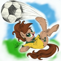 Size: 2000x2000 | Tagged: safe, artist:jadedjynx, oc, oc only, oc:jade verdi, brazil, clothes, football, high res, jersey, my little sterelis, solo, world cup