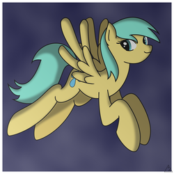 Size: 2501x2501 | Tagged: safe, artist:ravingspectrum, sunshower raindrops, pegasus, pony, g4, female, flying, high res, looking at you, mare, simple background, smiling, solo, spread wings, wings