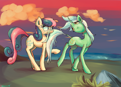 Size: 1400x1000 | Tagged: safe, artist:senx, bon bon, lyra heartstrings, sweetie drops, earth pony, pony, unicorn, g4