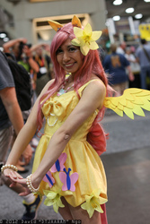 Size: 1365x2048 | Tagged: artist needed, safe, fluttershy, human, g4, 2012, bracelet, convention, cosplay, irl, irl human, photo, san diego comic con, short dress, solo