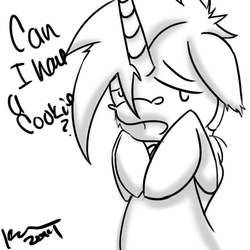 Size: 500x500 | Tagged: safe, artist:bloody--mascarade, cute, foal, monochrome, ponytail, solo