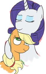 Size: 531x848 | Tagged: safe, artist:flutteriot, applejack, rarity, g4, female, hug, lesbian, ship:rarijack, shipping