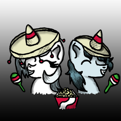 Size: 2400x2400 | Tagged: safe, artist:vennyr, oc, oc only, oc:cyris, oc:flipp, high res, maracas, mexican, mexico, musical instrument, sombrero, tumblr