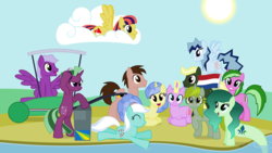 Size: 11200x6300 | Tagged: safe, artist:parclytaxel, earth pony, merpony, pegasus, pony, unicorn, .svg available, absurd resolution, carriage, cloud, drenthe, dutch, eyes closed, field, flag, flevoland, friesland, gelderland, grin, groningen, group shot, limburg, looking at you, lounging, nation ponies, netherlands, north brabant, north holland, overijssel, ponified, prone, province, province pony, provinciepaarden, raised eyebrow, raised hoof, river, sitting, smiling, south holland, spread wings, sun, utrecht, vector, wallpaper, water, zeeland, zeewolde