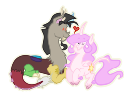 Size: 600x497 | Tagged: safe, artist:castorochiaro, discord, princess celestia, g4, female, heart, male, ship:dislestia, shipping, straight