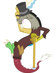 Size: 500x650 | Tagged: safe, artist:castorochiaro, discord, g4, cane, hat, male, solo, top hat