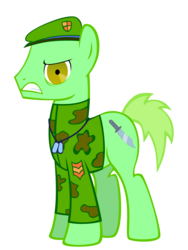 Size: 3000x4000 | Tagged: safe, artist:azure-vortex, earth pony, pony, angry, beret, clothes, dog tags, flippy, glare, gritted teeth, happy tree friends, hat, looking at you, male, military, military uniform, ponified, simple background, solo, transparent background, uniform, vector, wide eyes