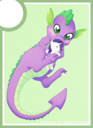 Size: 1012x1400 | Tagged: safe, artist:inkatra, rarity, spike, dragon, g4, baby, baby dragon, cute, female, hilarious in hindsight, male, plushie, rarity plushie, ship:sparity, shipping, solo, sparilush, spikabetes, straight, wingless spike